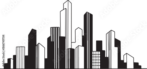 Modern City Skyline Black and White Illustration