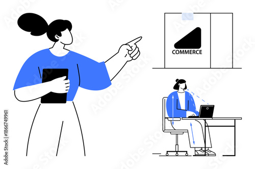 Commerce concept. Commerce professionals focus on remote work and digital tasks. Commerce efficiency improved performance and modern collaboration strategies. For business, remote work, teamwork