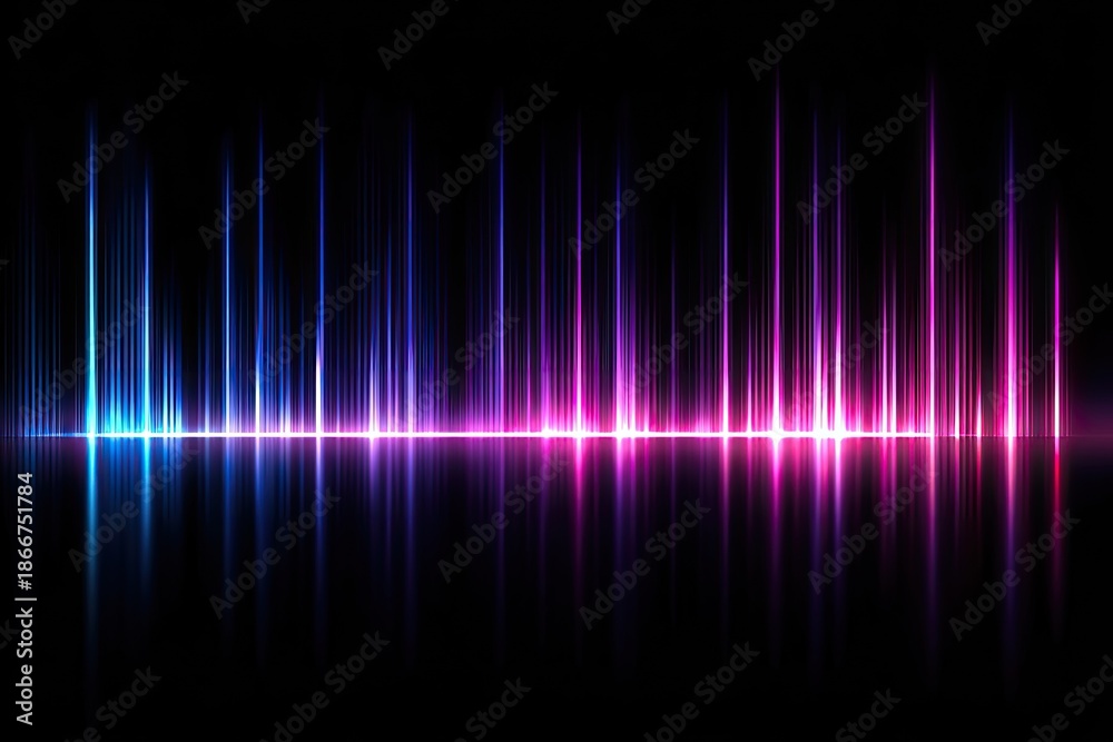 Obraz premium Graphic with vertical light bars in a spectrum of blue and pink reflecting on a dark surface