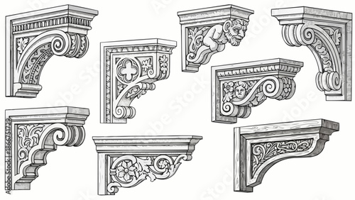 Collection of ornate architectural corbels and brackets.