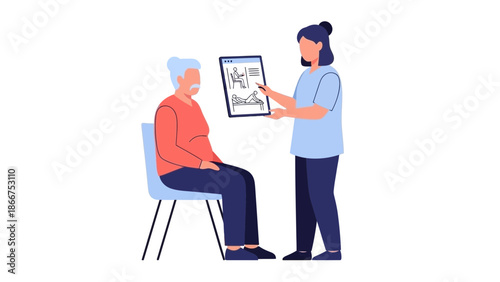 Healthcare professional showing an X-ray to an elderly patient in a clinical setting