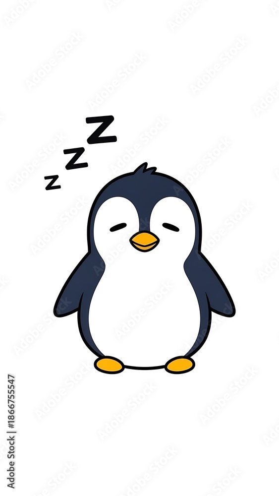 Fototapeta premium Sleeping Penguin Cartoon Character Illustration.