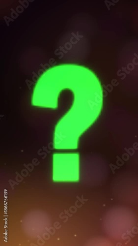 Green Question Mark Animation with Glowing Visual Effects on Bright Background, 4K Vertical