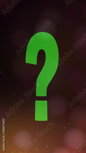 Green Question Mark Animation with Glowing Visual Effects on Bright Background, 4K Vertical