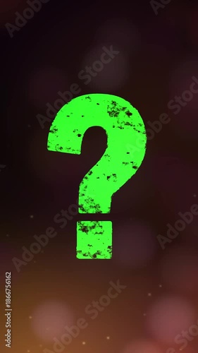 Green Question Mark Animation with Glowing Visual Effects on Bright Background, 4K Vertical