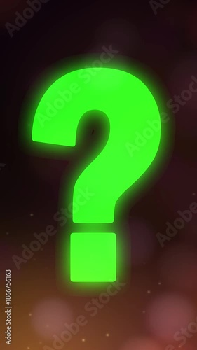 Green Question Mark Animation with Glowing Visual Effects on Bright Background, 4K Vertical