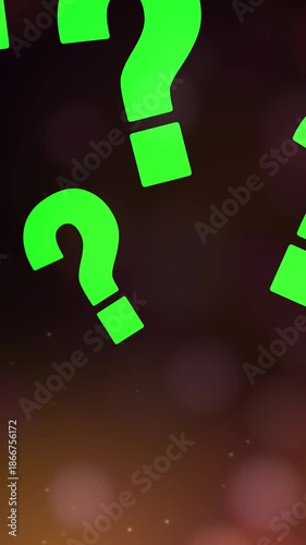 Green Question Mark Animation with Glowing Visual Effects on Bright Background, 4K Vertical
