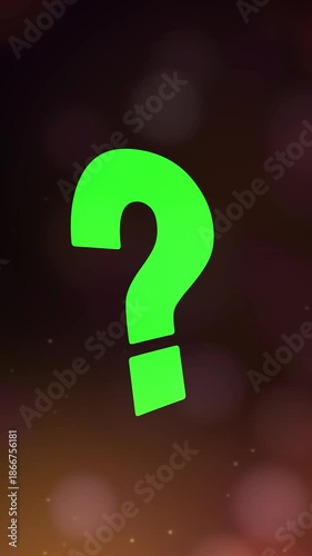 Green Question Mark Animation with Glowing Visual Effects on Bright Background, 4K Vertical