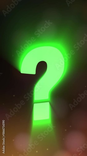 Green Question Mark Animation with Glowing Visual Effects on Bright Background, 4K Vertical