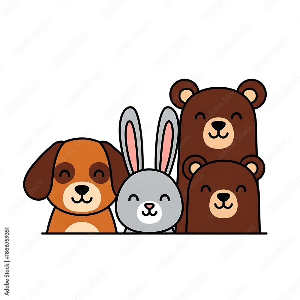 Fototapeta premium Cute cartoon animals smiling together.