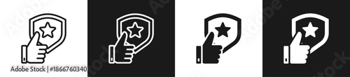Review Star Shield Line N Glyph Icon Style In White And Background