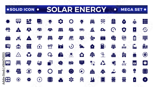 Solar energy solid icon set . Green energy icon set. Collection of renewable energy, ecology, and green electricity icons.
