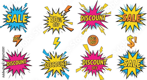 Colorful Explosion Sale and Discount Badges - Dynamic Retail Promotion Graphics