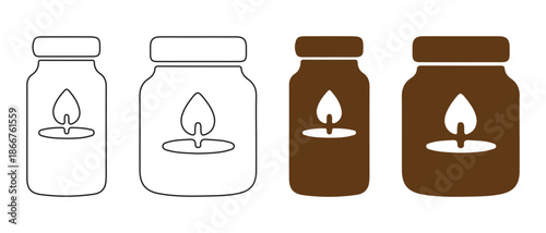Set of candle in jar icons with different styles on white background.