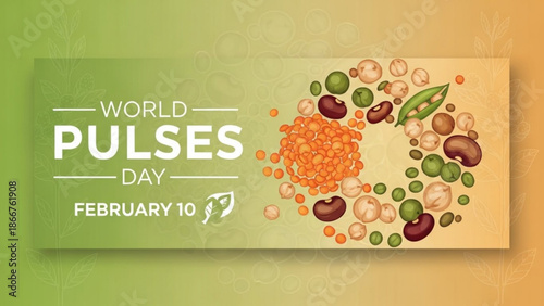 A vibrant illustration celebrating World Pulses Day on February 10 with various legumes and peas