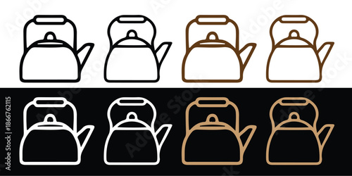 Set of tea kettles icons. on a white and black background, line art icons.