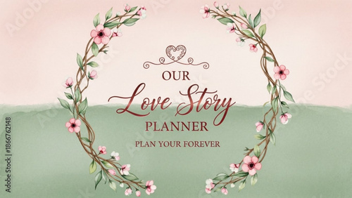A romantic floral planner cover with a heart design and pastel colors