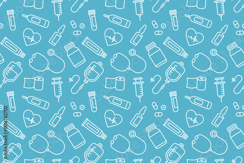 医療アイコンのシームレスな背景画像。（Medical seamless background with healthcare icons）
