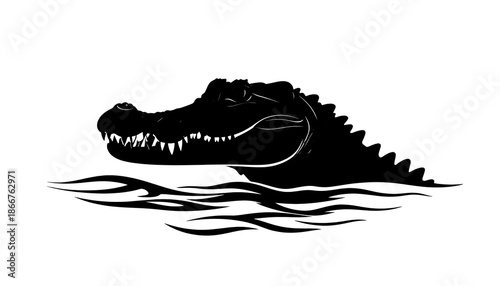 Silhouette of an Alligator Head Emerging from Water.