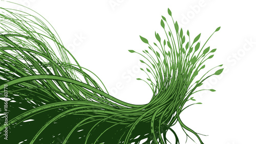 Stylized Flowing Green Grass Forming an Organic Swirl Shape on a Clean White Background