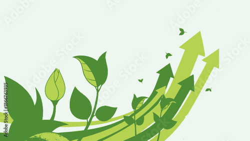 Green Plants with Upward Arrows Symbolizing Business Growth and Positive Trend in Bright Studio