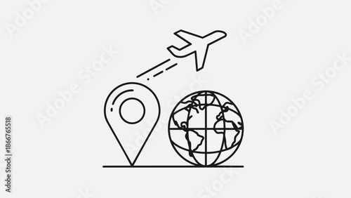 Airplane Travel Destination Global Map Pin Icon.