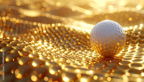 Golden Sphere on a Textured Surface with Bokeh Lights.
