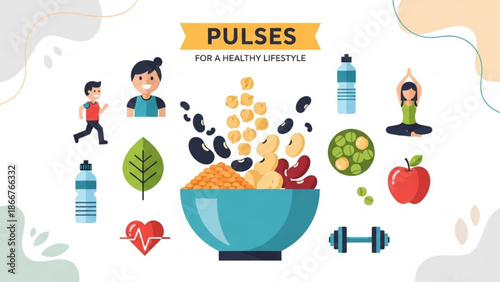 Pulses for a healthy lifestyle with exercise and nutrition concept