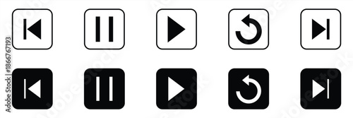Play, pause, replay, previous, and next track icon vector. Elements for video streaming app