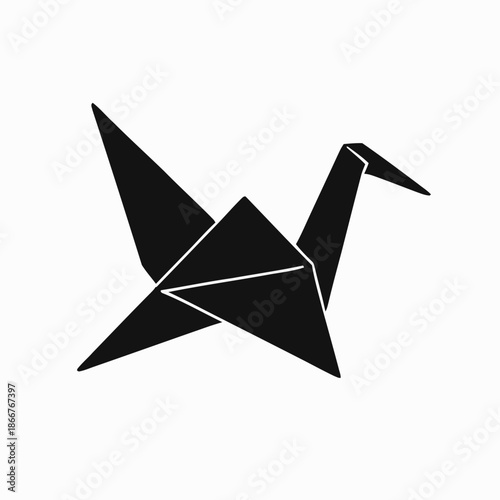 Simple silhouette vector illustration of an origami crane in minimal style