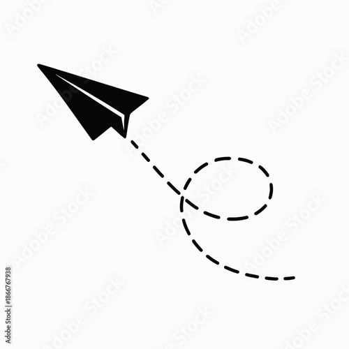 Simple silhouette vector illustration of a paper plane with flowing trail