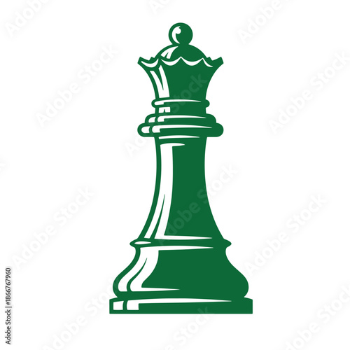 Green chess queen piece on transparent background for games and strategy concepts
