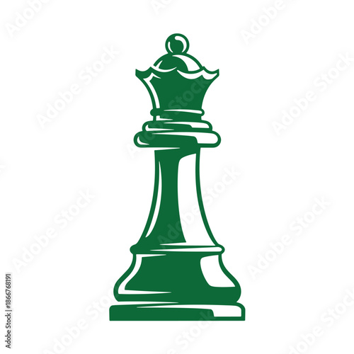Green chess queen piece on white background