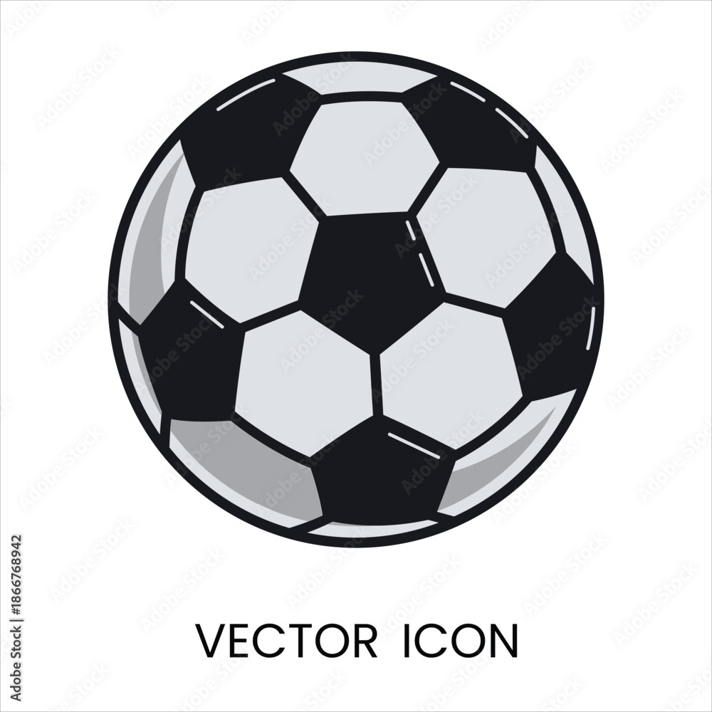 Obraz premium Soccer ball vector illustration, black and white football icon, flat design graphic