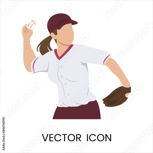 Female baseball player throwing a ball vector illustration