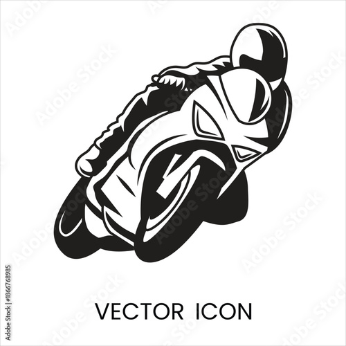 Motorcycle Racer Leaning into a Turn, Dynamic Flat Design Vector Illustration