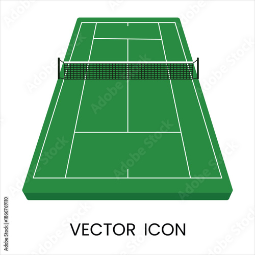 Green tennis court with net vector illustration, flat design sports graphic