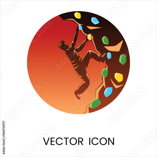 Rock Climbing Silhouette Man Ascending Wall Boulder Vector Illustration