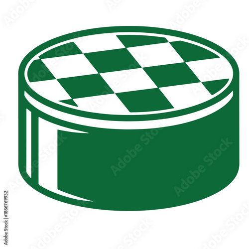 Green cylindrical object with a checkered top isolated on white background