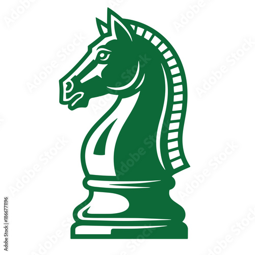 green horse head chess piece knight on white background