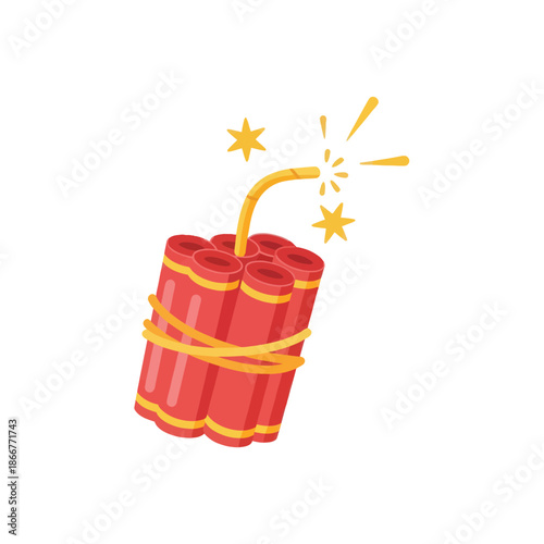Dynamic illustration of a lit red dynamite stick with yellow fuse.