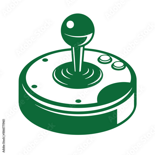 Green joystick controller for video games isolated on white background