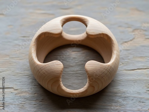 Wooden handcrafted object with smooth surface on a textured backdrop