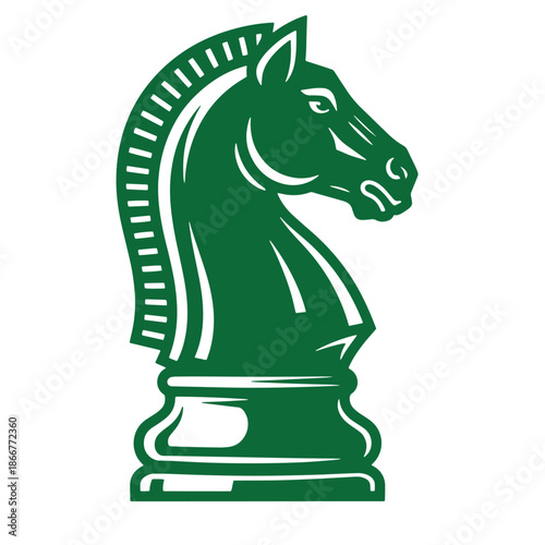 Green knight chess piece horse head silhouette on white background