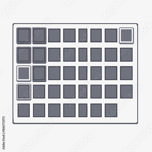 Grid of square buttons, with some highlighted, showing a user interface design element or a control panel