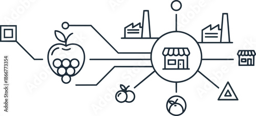 Food Supply Chain Network Diagram with Factories and Stores.