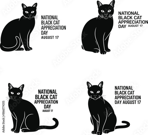 Elegant black cat silhouettes featured with text for National Black Cat Appreciation Day on August 17