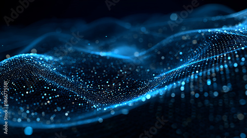 Vibrant blue digital wave pattern with glowing particles
