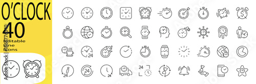 O'clock icon set. Editable stroke.