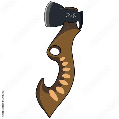 Illustration of Decorative Axe with Carved Handle